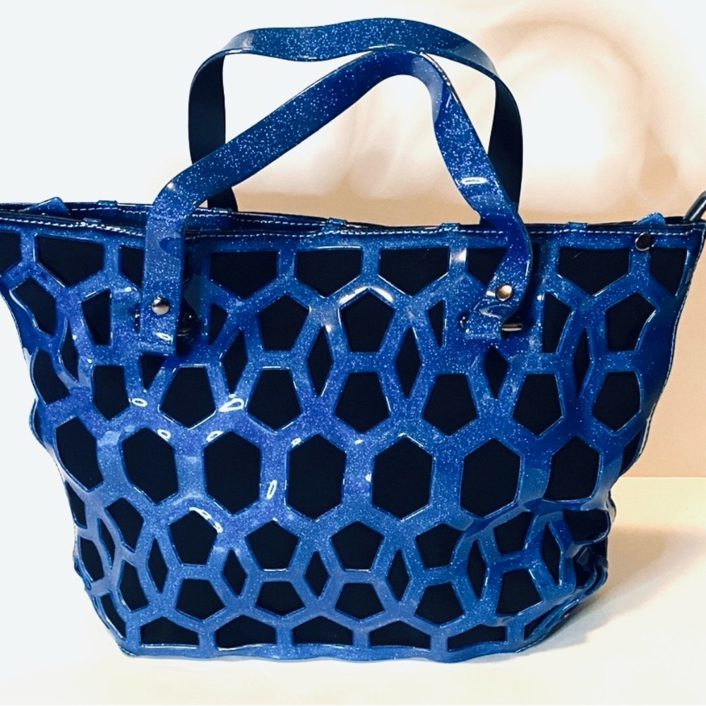 Blue and Black Tote Bag